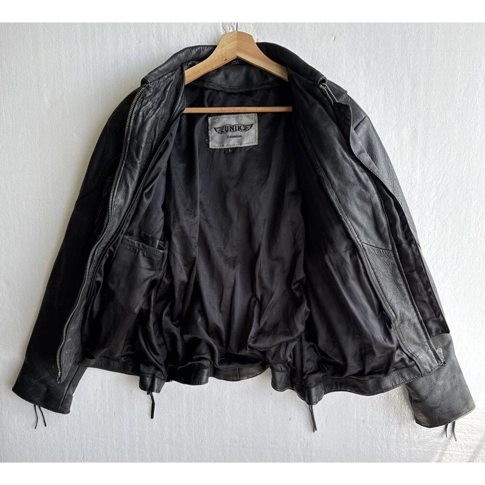 Vintage UNIK Premium Rose Fringe Motorcycle Leather Jacket Black Women’s Large - Picture 7 of 12